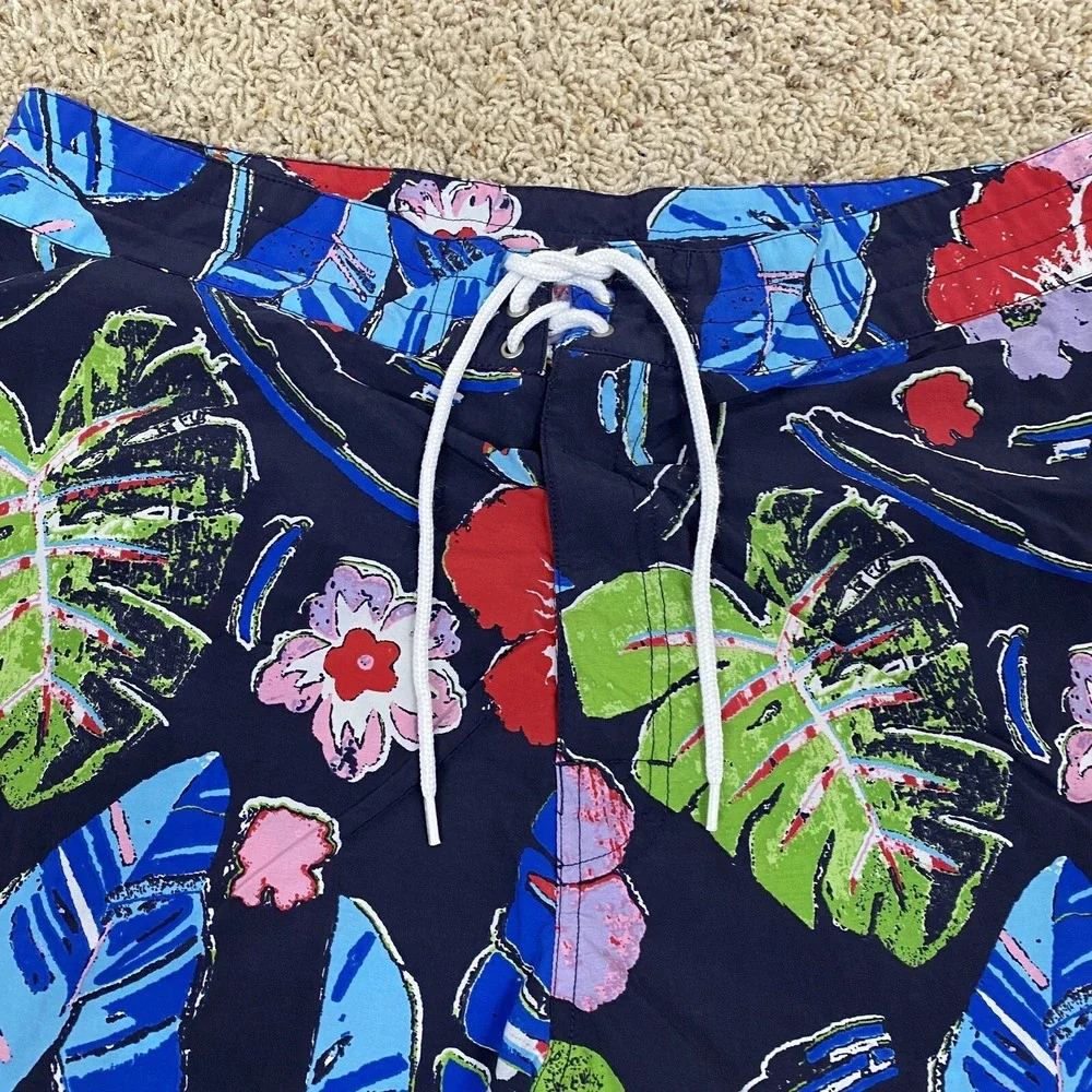 Polo Sport Ralph Lauren Board Shorts 34 Blue Floral Hawaiian Swim Trunks Pocket